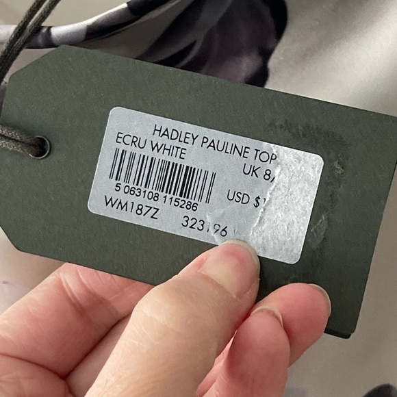 NEW AllSaints Hadley Cowl Neck Satin Top ECRU WHITE Gray Marble Size 4 US 8 UK - Picture 7 of 7